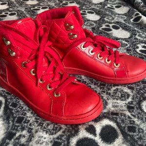 Red smooth leather hightop shoes